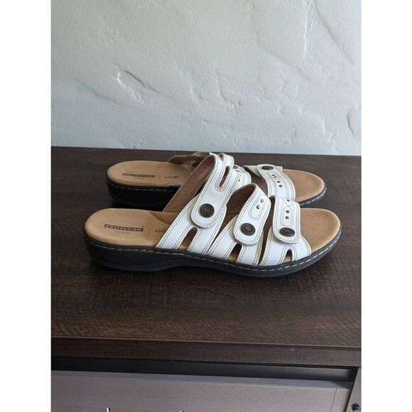 Clarks Collections White Three Strap Leisa Lakia Slide Sandals - Size 11 - Picture 1 of 7